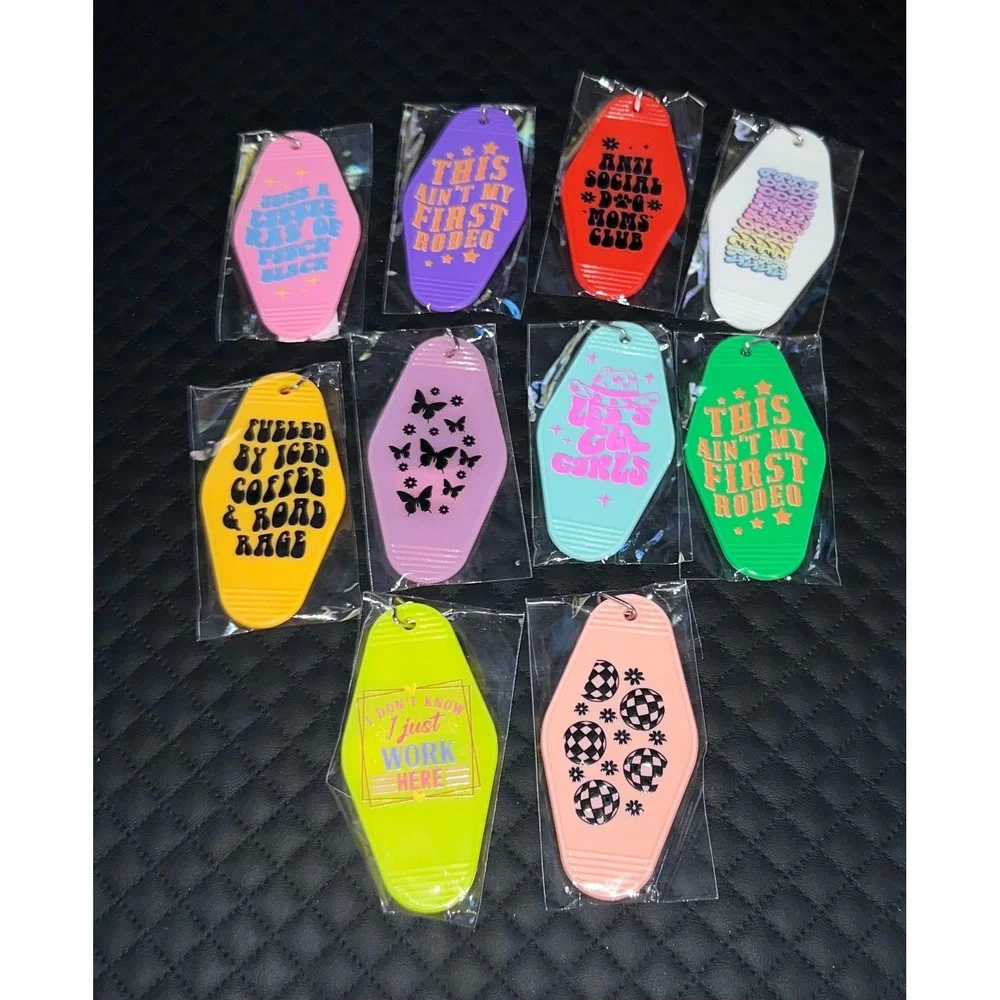 Set of 10 NEW Motel Keychains Unisex Multicolor Retro Graphic